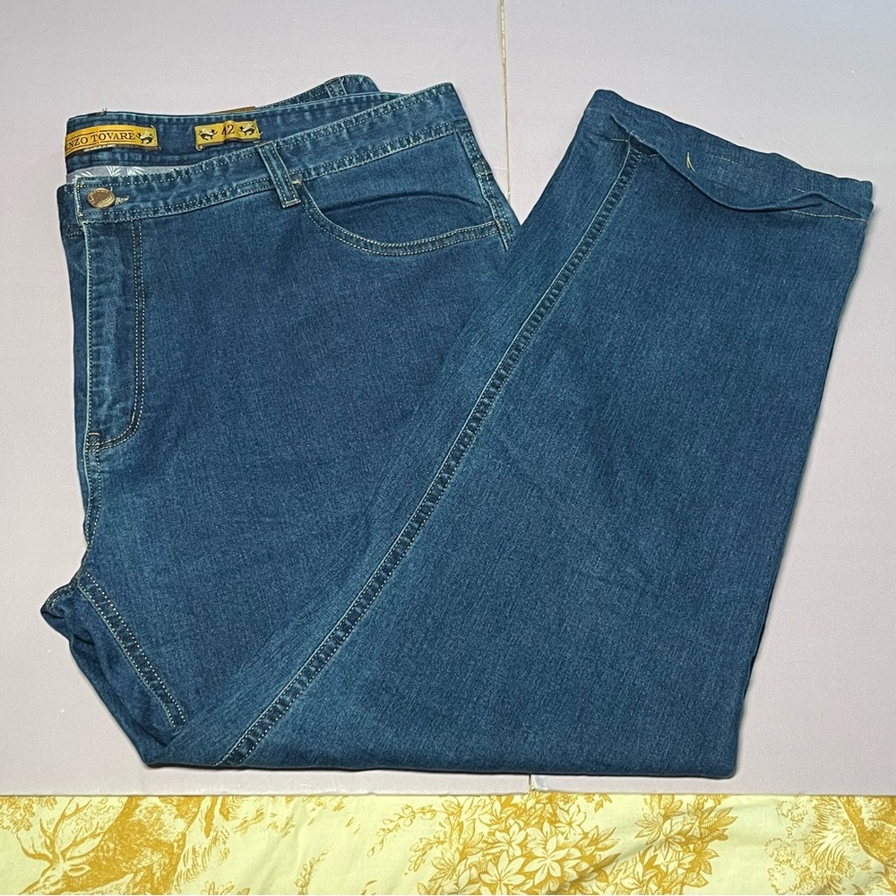 Enzo Tovare 16/42 Stretch Straight Leg Plus Size Flattering Blue Denim Jeans